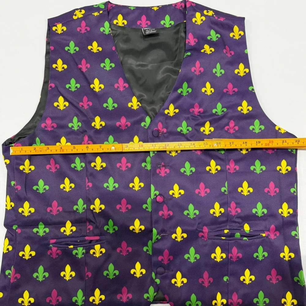 Linoel Mardi Gras Fleur De Lis Vest Mens XL Purple Green Gold Festive Waistcoat
